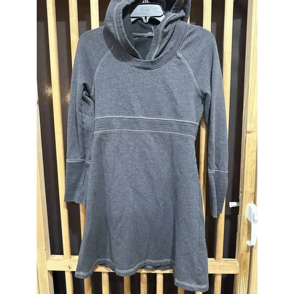 prAna Hoodie Dress Womens Small Gray Organic Cotton Long Sleeve Casual Pullover - Picture 1 of 6